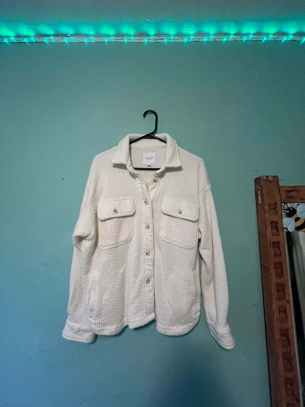 Le Lis Collection Cream Sherpa Shacket Size M